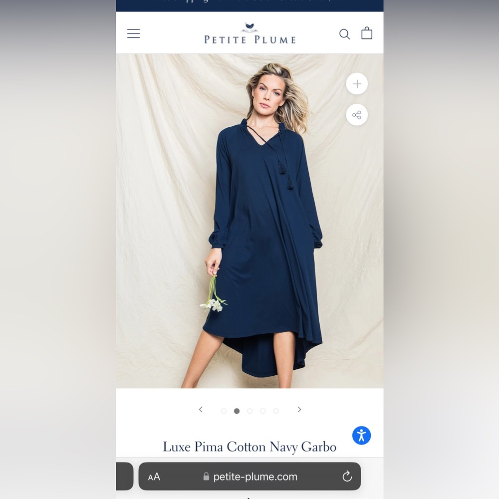 Navy Petite Plume Garbo Nightgown L